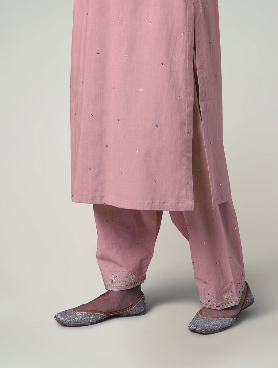 Women  Gota Hand Embroidered  Pink Cotton Salwar for festive Occasions