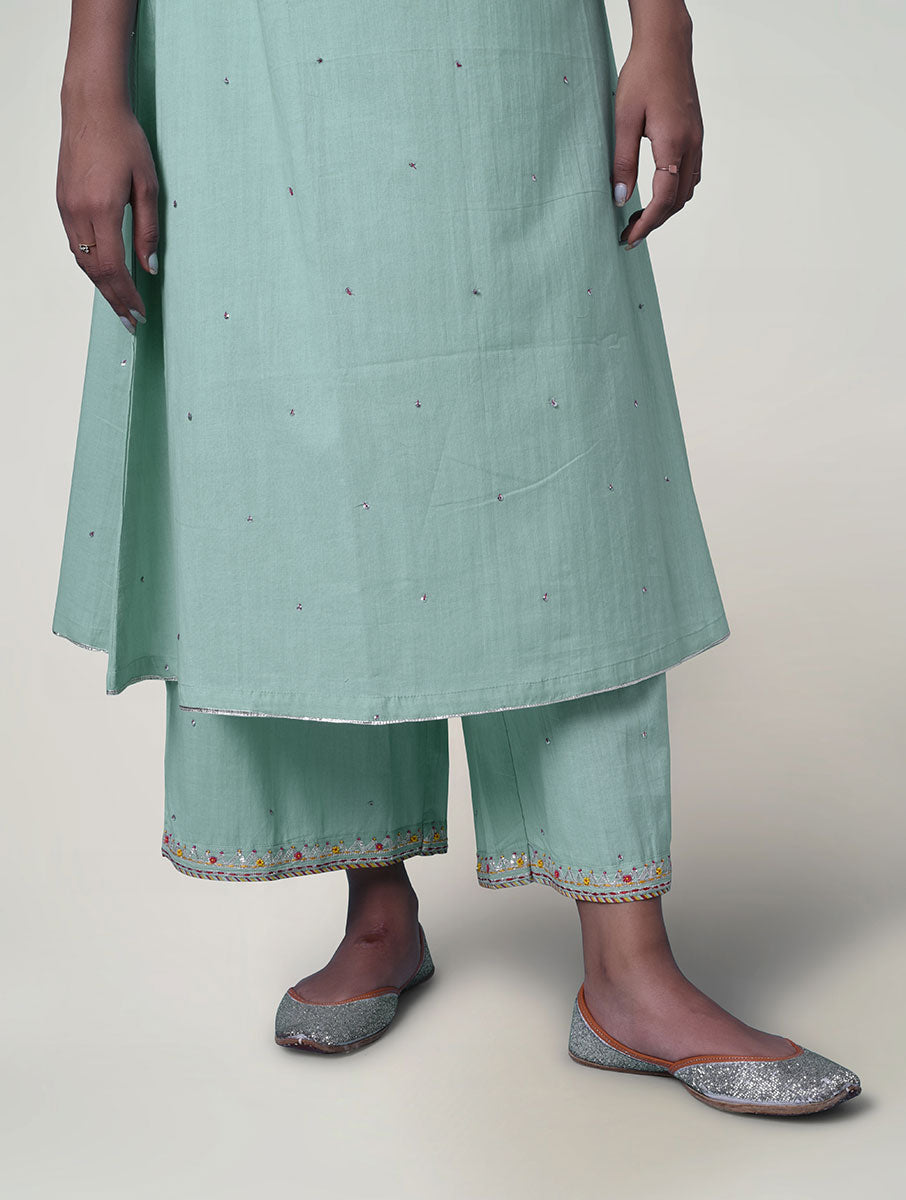 Women  Gota Hand Embroidered  Blue Cotton Pajama for festive Occasions