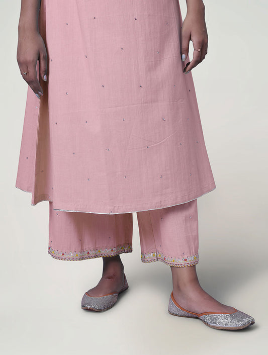 Women  Gota Hand Embroidered  Pink Cotton Pajama for festive Occasions