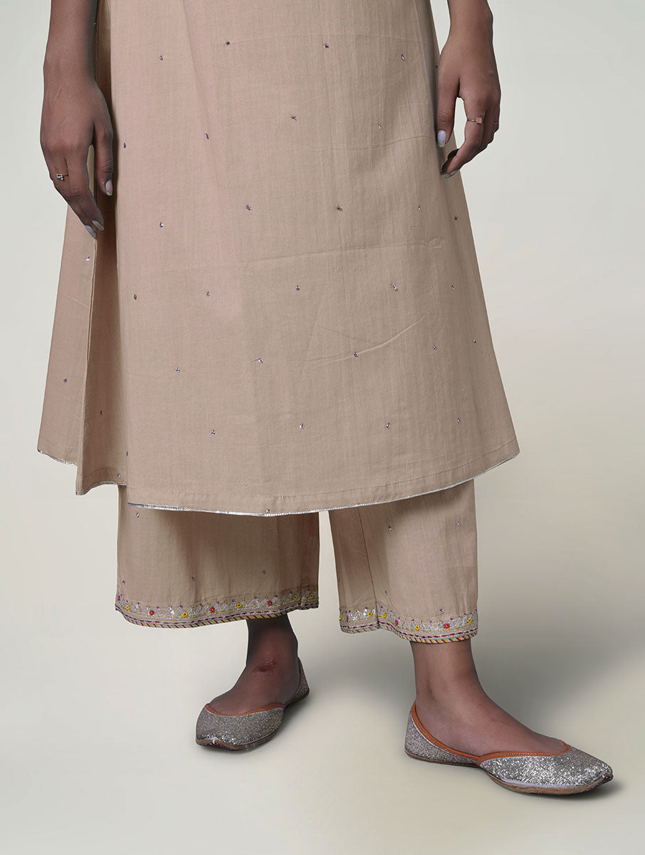 Women  Gota Hand Embroidered  Beige Cotton Pajama for festive Occasions