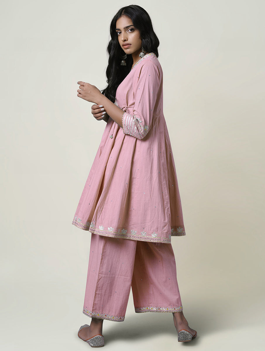 Women  Gota Hand Embroidered Angarkha Cotton Kurta for festive Occasions