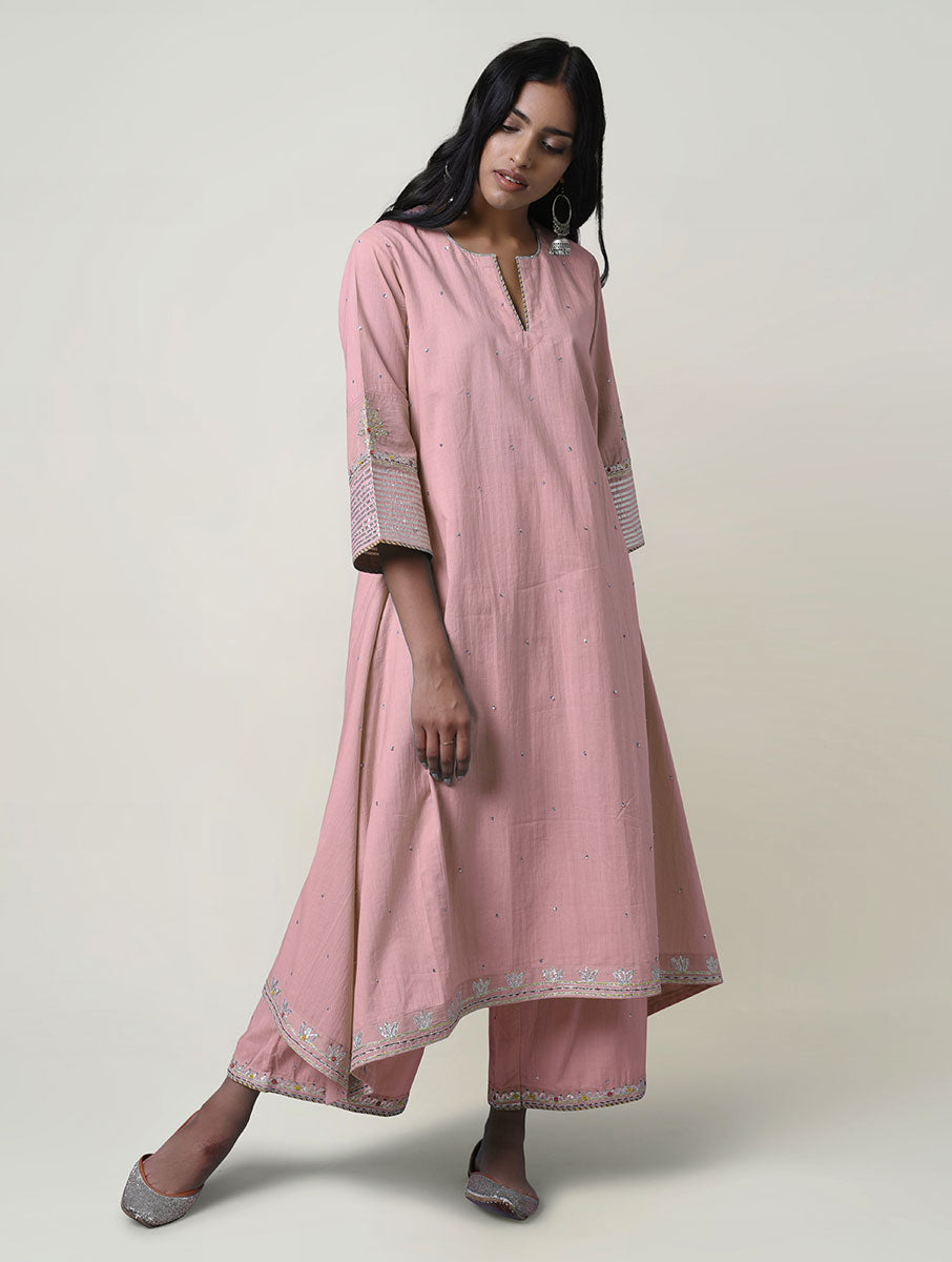 Women  Gota Hand Embroidered A line Cotton Kurta for festive 