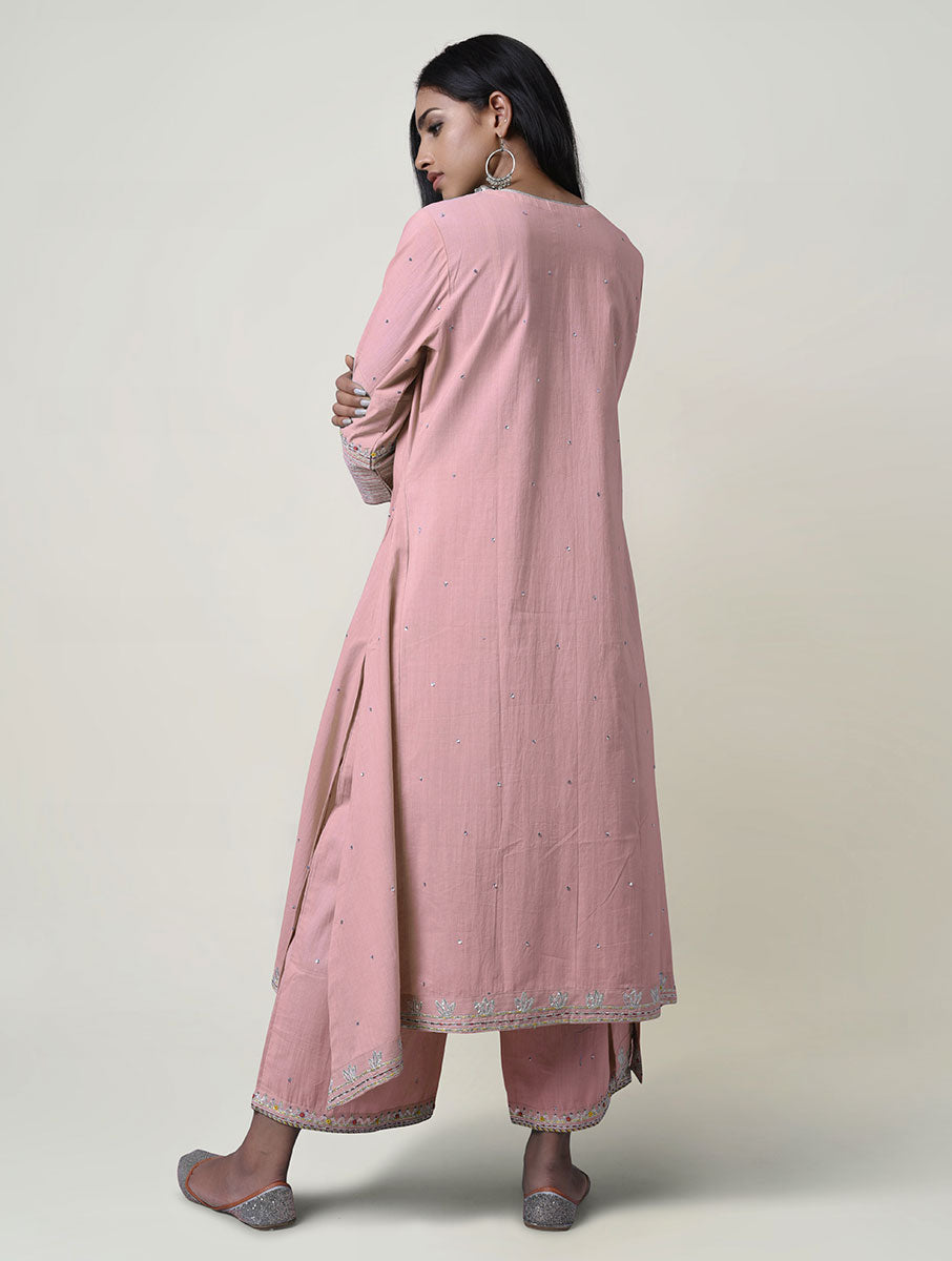 Women Cotton Gota Hand Embroidered A Line  Kurta for festive Occasions