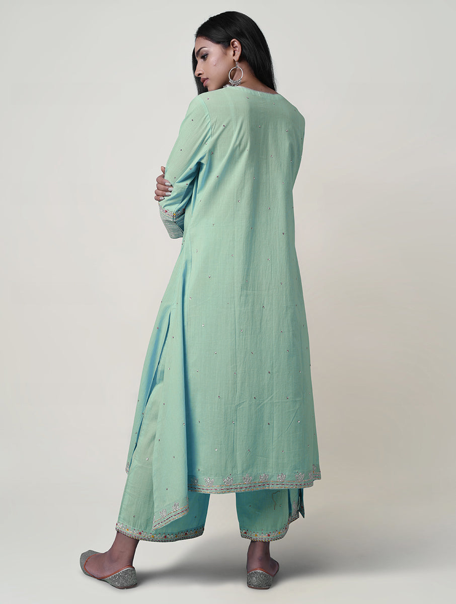 Women  Gota Hand Embroidered A line Cotton Kurta for festive Occasions