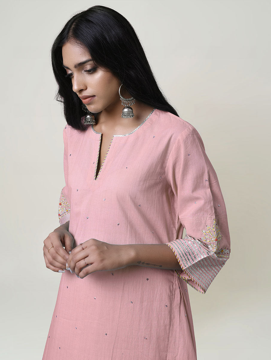 Women  Gota Hand Embroidered A line Cotton Kurta for festive 