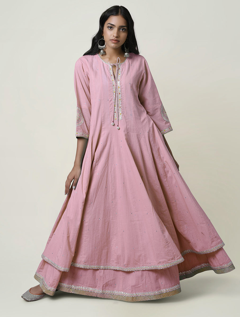 Women  Gota Hand Embroidered Anarkali Cotton Kurta for festive 