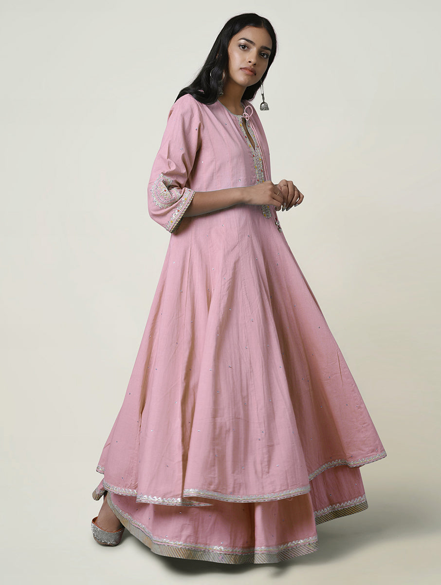 Women  Gota Hand Embroidered Anarkali Cotton Kurta for festive 