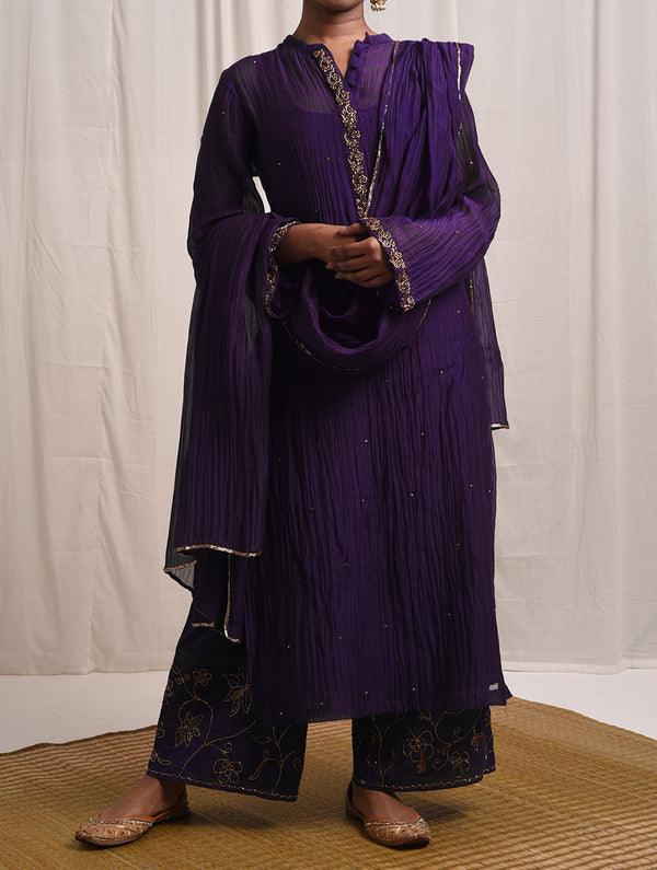 Naqsh Purple Straight Kurta set of 3