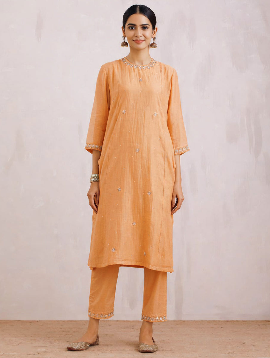 Naqsh Pastel Orange Zero Neck  Kurta Set of 3