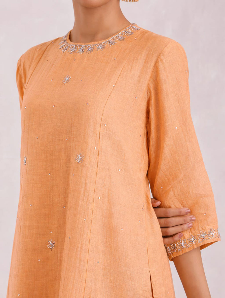Naqsh Pastel Orange Zero Neck  Kurta Set of 3