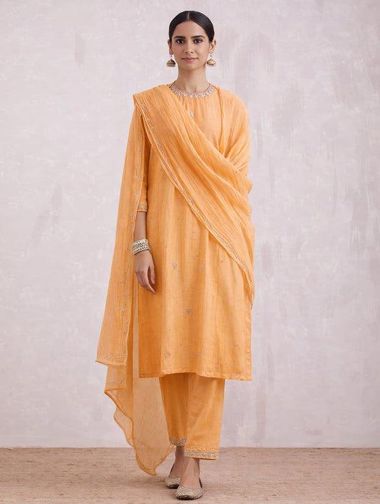 Naqsh Pastel Orange Zero Neck  Kurta Set of 3
