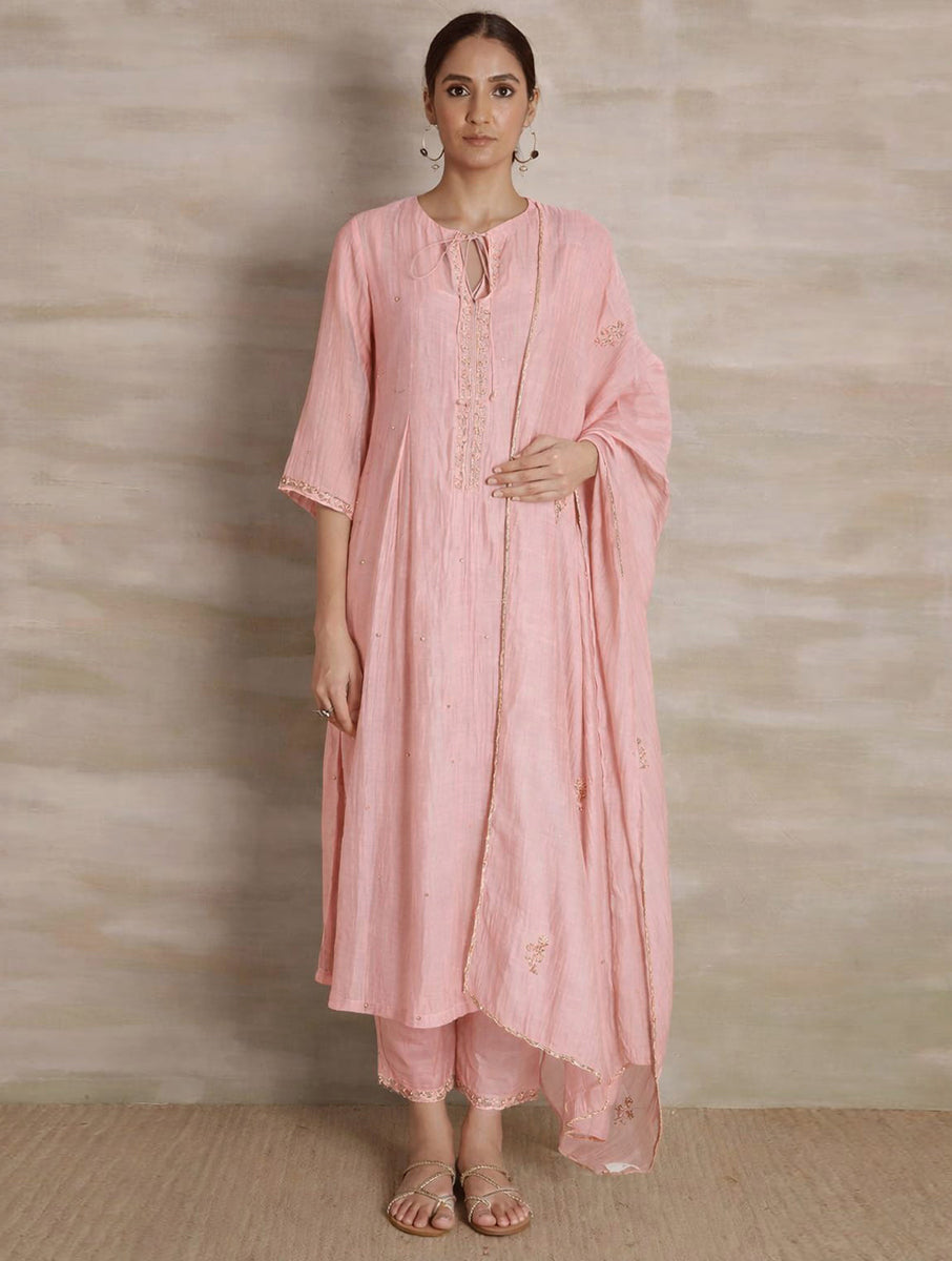 Naqsh Pink Box Pleat  Kurta set of 3 (Copy)