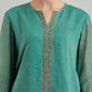 Women Green Chanderi Silk Embroidered Round Neck A Line Kurta