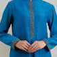 Women Teal Cotton Silk  Embroidered Collar  Neck Straight  Kurta